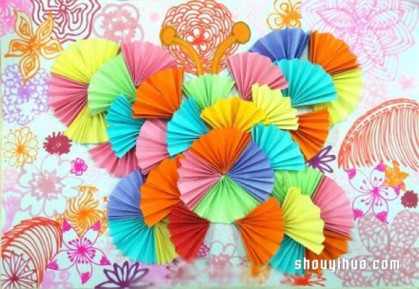 Origami fan collage: cute fish and beautiful butterflies