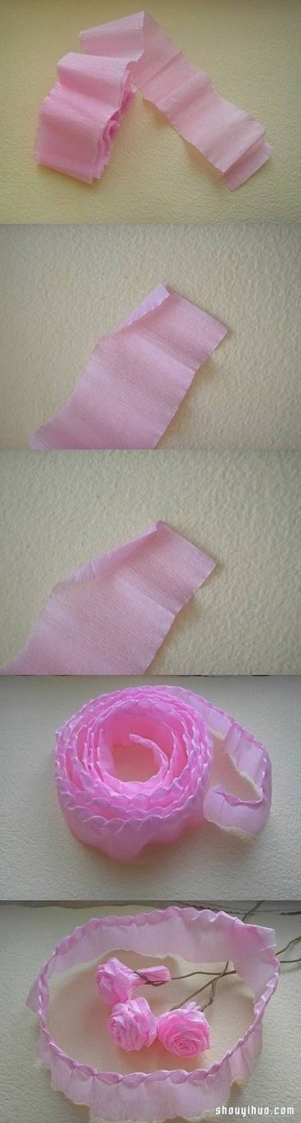 How to fold crepe paper roses, illustrated handmade origami pink rose tutorial