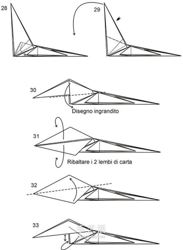 Step-by-step diagram of folding three-dimensional lizard, process of hand-made origami lizard