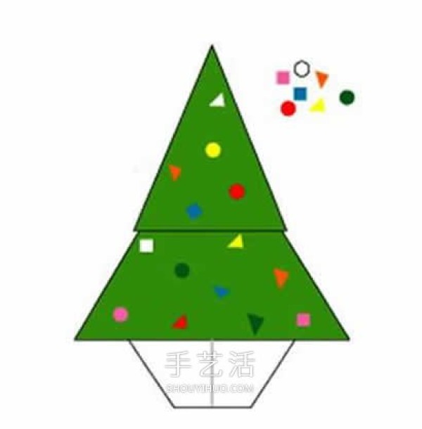 Illustration of folding a Christmas tree with a piece of paper. Tutorial on origami Christmas tree for toddlers