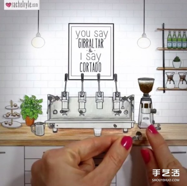 Self-made illustrations and collage hand-drawn animation teach you how to make the perfect latte