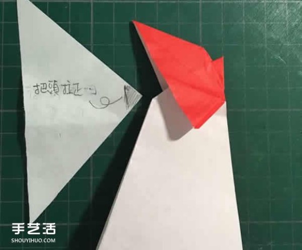 Three-dimensional big rooster origami diagram, step-by-step diagram of origami rooster