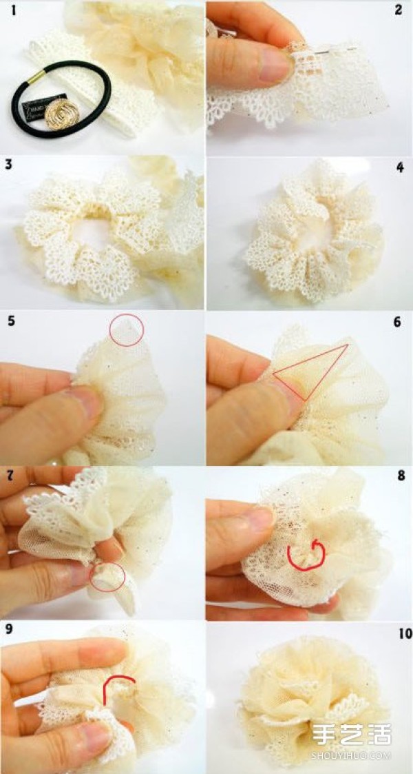 Mori girl style lace headband DIY lace cloth flower headband making tutorial