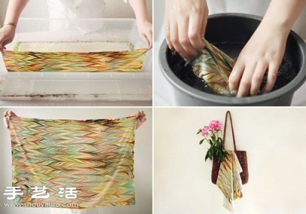 Pad dyeing process DIY handmade silk scarves with marble texture