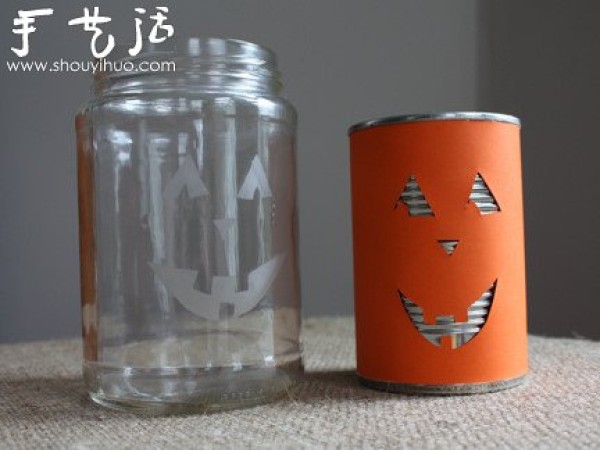 DIY pumpkin lanterns from waste plastic bottles, iron cans and glass bottles