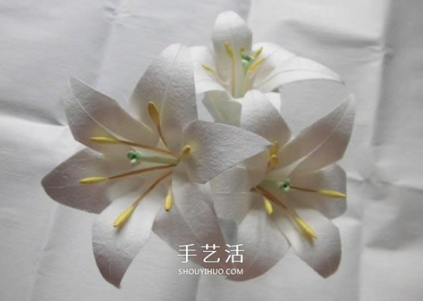 The origami process of the iron cannon lily illustrates the steps of folding the iron cannon lily by hand