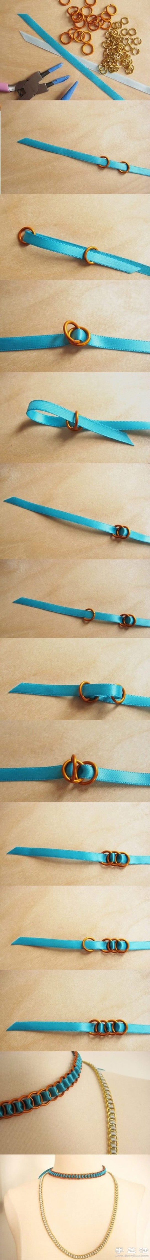 How to make a fashionable and elegant necklace with metal ring + ribbon