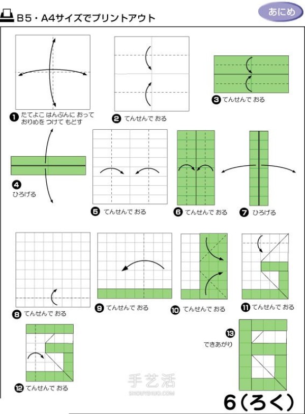 Illustration of the method of folding simple Arabic numerals and origami numbers