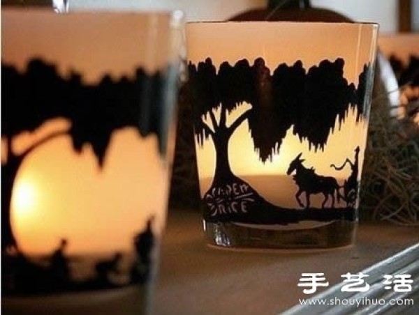 Using glass and hand-painting to make silhouette wind candle holders