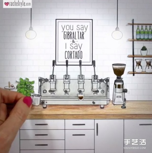 Self-made illustrations and collage hand-drawn animation teach you how to make the perfect latte