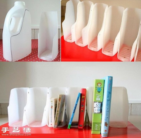 Yoghurt plastic bottle waste is used to transform into a beautiful bookshelf