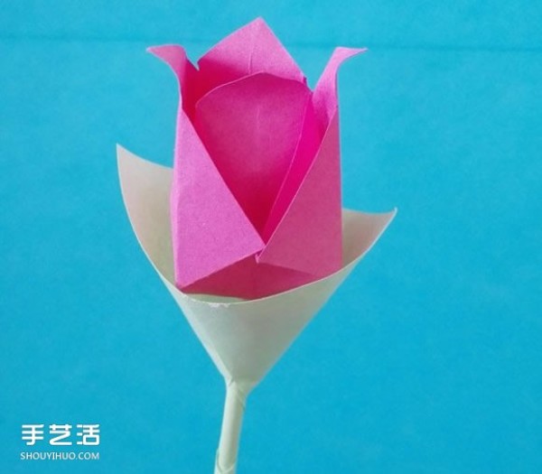 Simple rose origami step-by-step picture of how to fold a rose for children