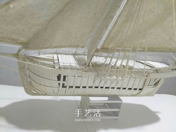 Paper sloop model is made of exquisite cardboard sailboat, handmade