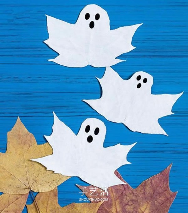 Simple Halloween ghost making method for children to make fallen leaf ghosts