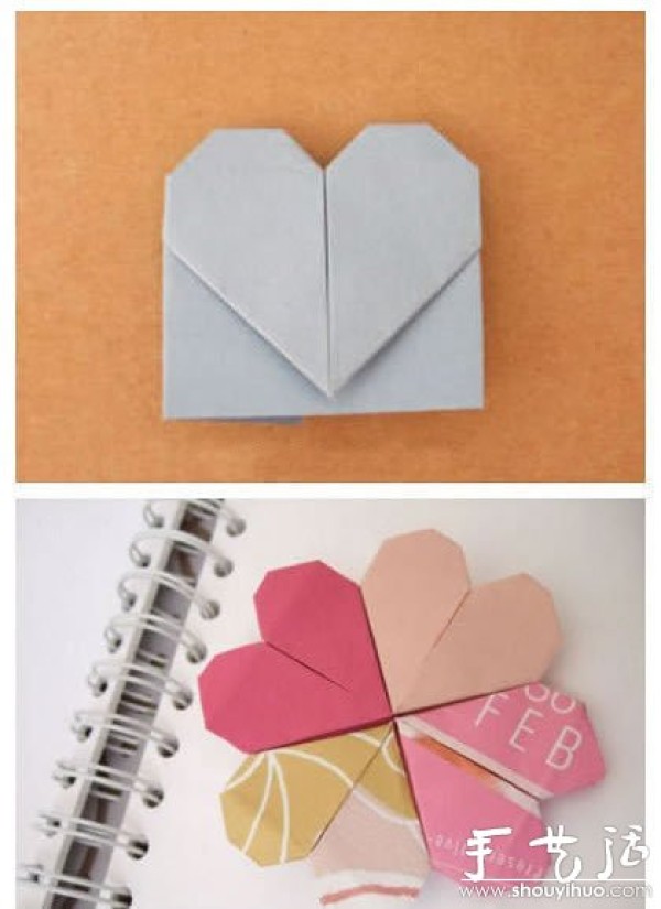 Tutorial on origami heart-shaped bookmarks