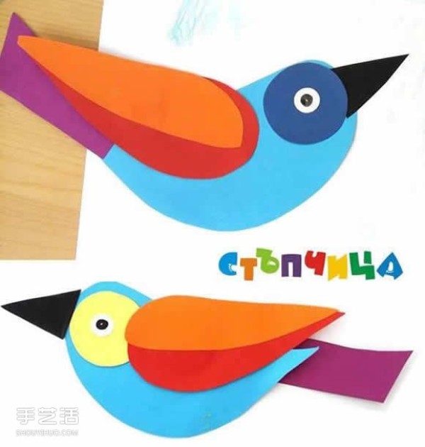 Childrens paper-cut bird pictures, kindergarten handmade paper bird pictures