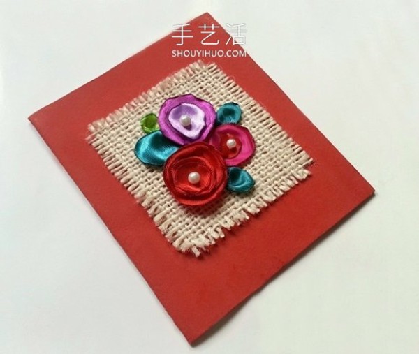 Illustrated tutorial on how to make a Mothers Day satin flower card