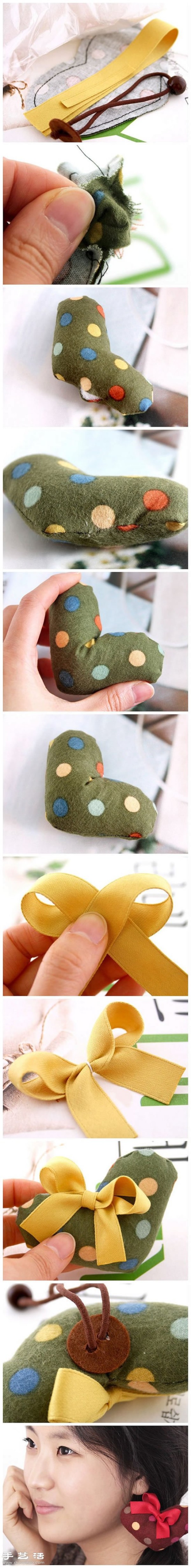 Non-woven fabric tutorial: Making cute heart-shaped hair ties with handmade fabrics