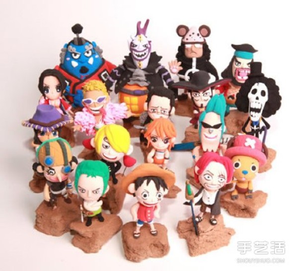 DIY illustrated tutorial on making clay dolls of all members of the Straw Hat Pirates