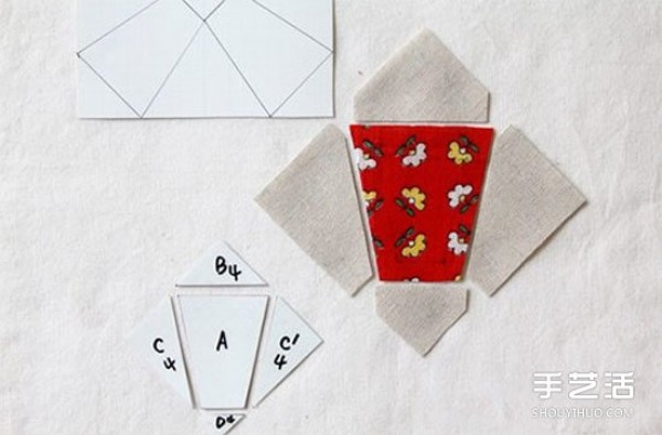 Step-by-step diagram of how to make patchwork pin-ins.