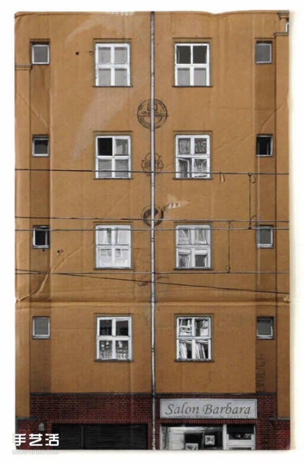 Creative DIY hand-drawn picture of a house made of corrugated paper