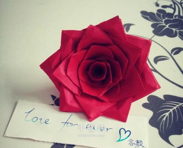 Illustration of how to fold a beautiful origami red rose for Valentines Day