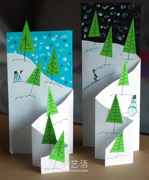 Illustrated tutorial on how to make creative three-dimensional Christmas cards