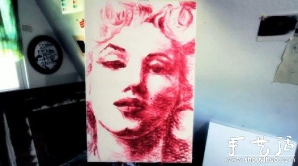 A painting created by lips and lipstick