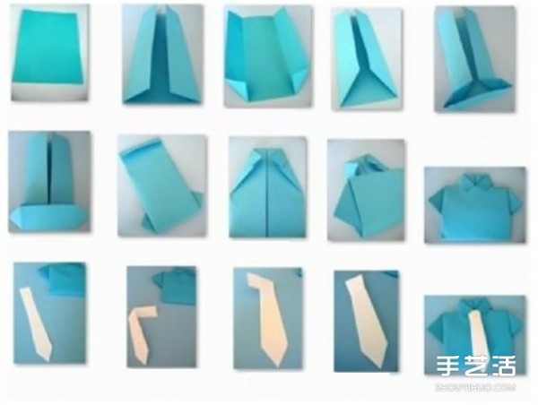 How to fold an origami short-sleeved shirt and tie.