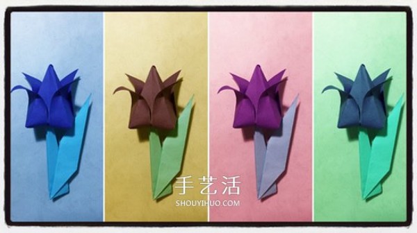 How to fold tulip flowers and leaves - simple tulip origami tutorial