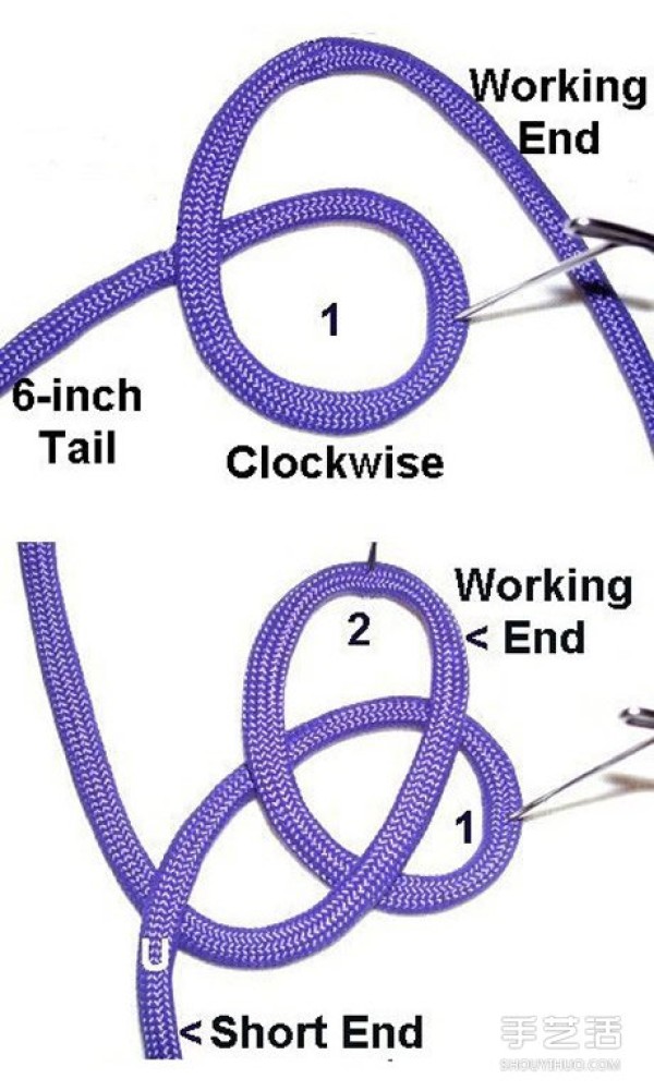 Illustrations of two round knots: Cloud Knot and Solomons Seal