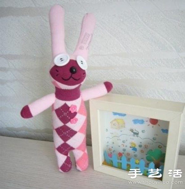 Socks+cotton+buttons handmade rabbit dolls