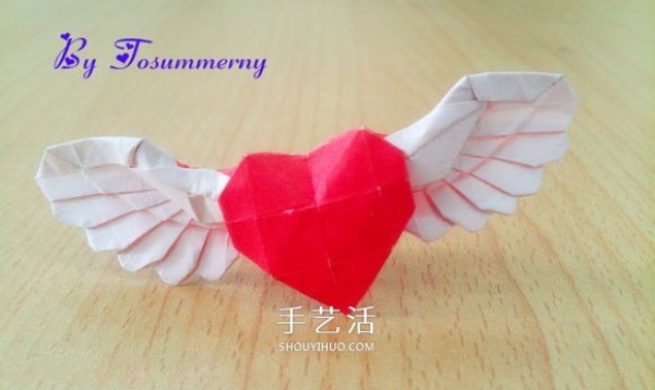 Illustration of how to fold a beautiful origami angel heart ring as a small origami gift for lovers