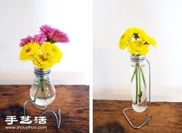 Using light bulbs + iron wire waste to make artistic style vases