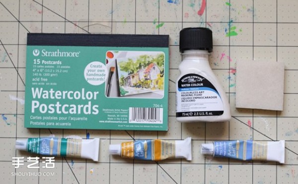 Hand-painted watercolor postcard tutorial illustrates how to make a watercolor postcard