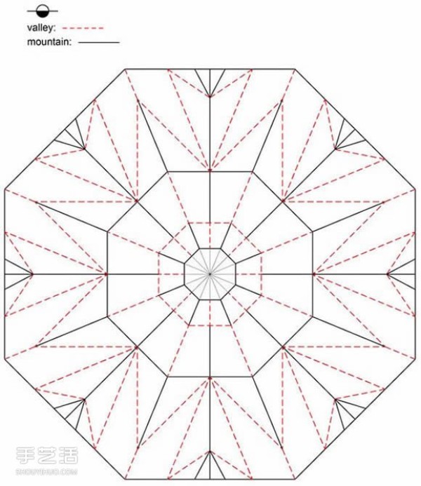 Three methods of origami with an eight-petaled flower, illustrated with a step-by-step diagram of the folding of an eight-petaled flower