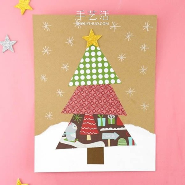 Tutorial on how to make handmade Christmas tree cards in kindergarten