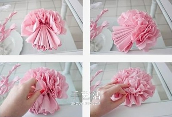 Illustration of hand-made crepe paper and carnation flowers for Mothers Day flowers