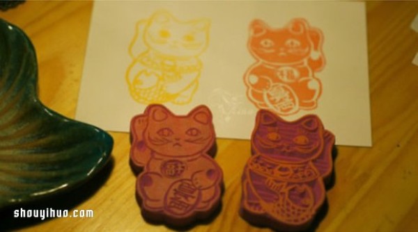 Cute Lucky Cat Rubber Stamp Pattern, Come and Lucky and Wealth! 