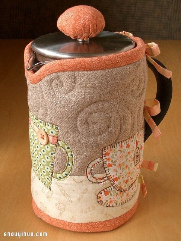 Two pastoral style anti-scalding thermal insulation handmade patchwork fabric cup covers