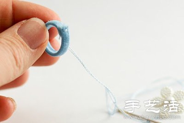 Button + elastic band DIY handmade cute little flower ring