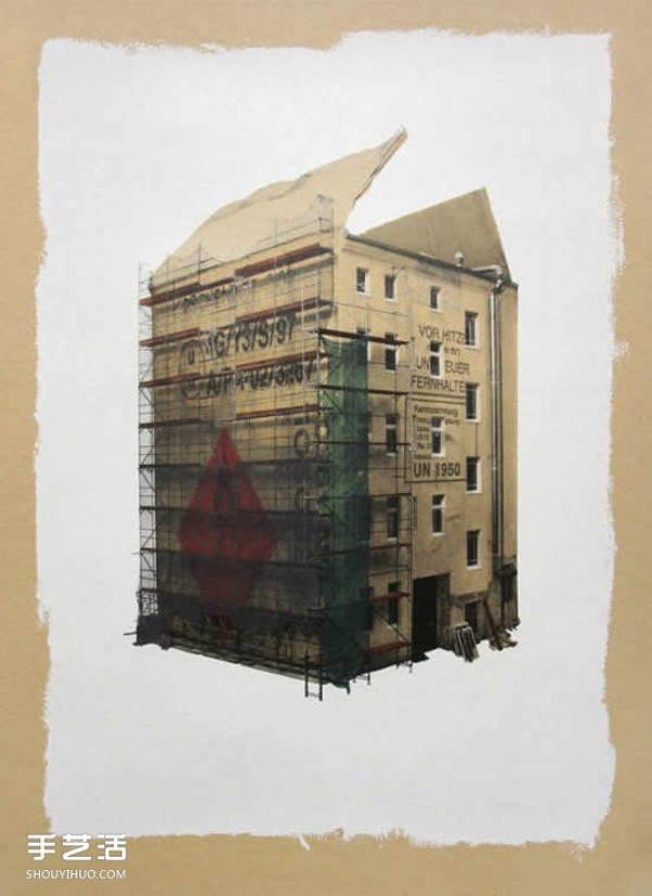 Creative DIY hand-drawn picture of a house made of corrugated paper