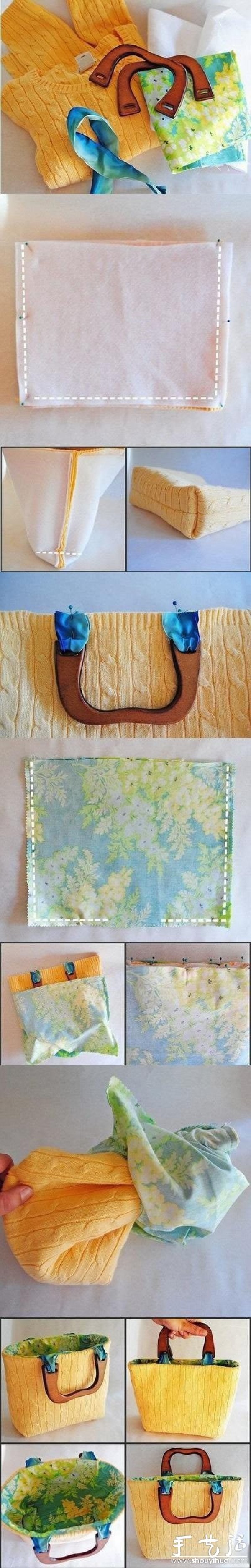 Tutorial on DIY fashionable handbags made from old sweaters