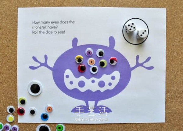 Homemade Halloween childrens toys roll the dice to determine the monsters eyes