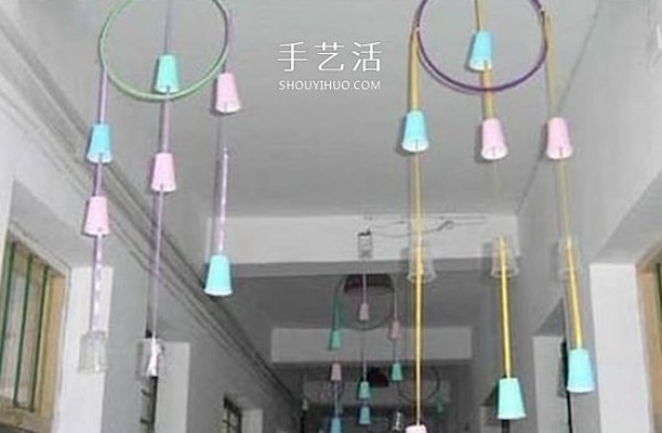 Kindergarten paper cup pendants, handmade pictures of simple paper cups made of pendants