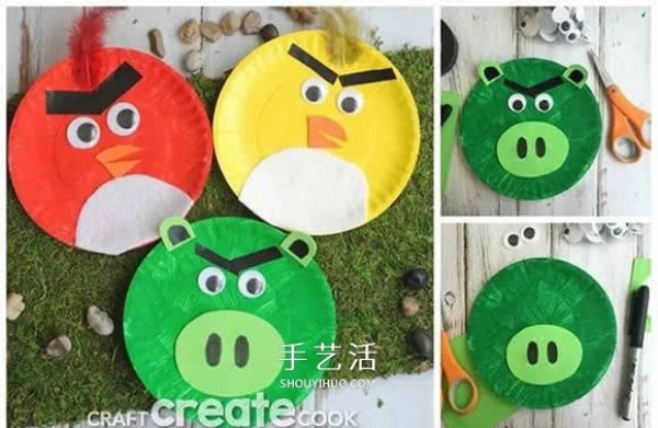 Illustration of using handmade Angry Birds from paper dinner plate waste