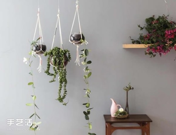 How to make your own hanging rope rack to make your potted plants more distinctive