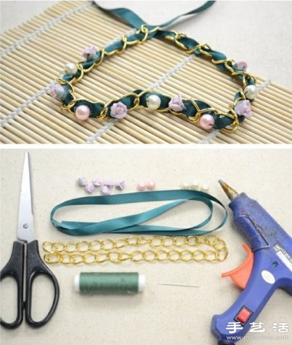 Aesthetic metal buckle silk belt bracelet DIY handmade