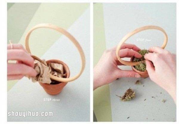 Using embroidered fabric and cardboard to DIY ring-shaped potted plants