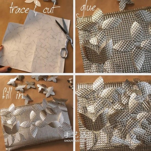 Illustration of how to make a beautiful hand-made clutch bag with aluminum foil moisture-proof pad